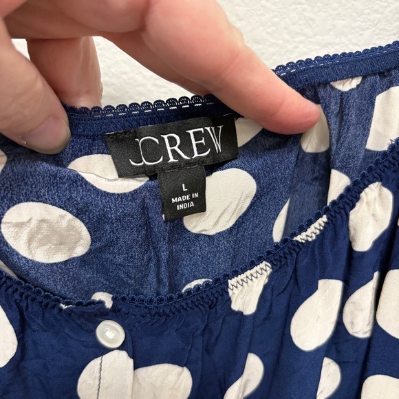 J. Crew Cap-Sleeve Top in Dot Crepe De Chine - Blue & White, L - Picture 4 of 8